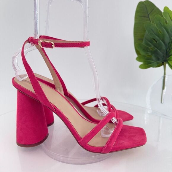 Sam Edelman Womens Kia Sandals Block Heel Strappy Pink Suede Square Toe Size 10 - Picture 3 of 16
